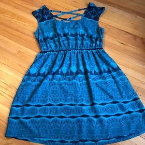 Teal criss cross backed dress